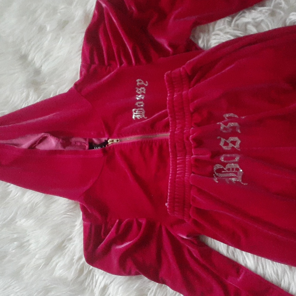 AKIRA Y2K Fuchsia Bossy Velour Tracksuit Size Small